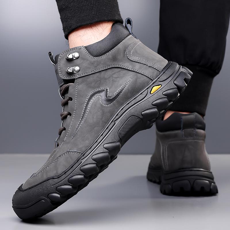 Fashion Men Walking Shoes Winter Thermal Motorcycle Boots for Men Leather Riding Ankle Boots Outdoor Trekking Shoes Non-Slip Men's Boots
