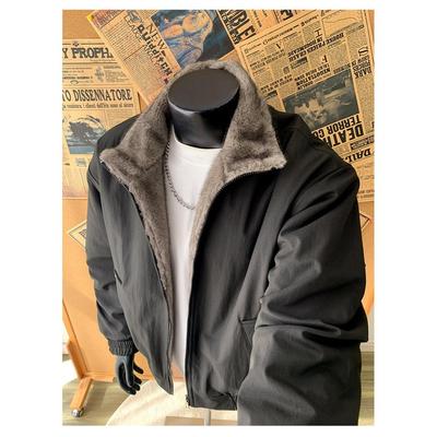 Men's Two-Sided Silver Blue Fox-Cotton Jacket with Fishbone Pattern - Thickened, Plus Velvet for Winter Warmth
