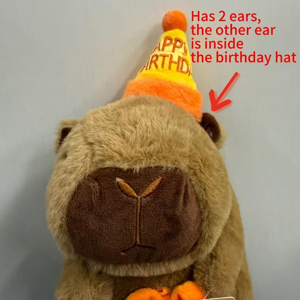 Adorable Capybara Plush Toy with Party Hat & Bow Tie – Soft Stuffed Animal for All Dog Breeds, Perfect Indoor Play Companion