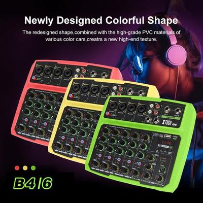 Tragbares digitales 6-Kanal-Audiomischpult mit Bluetooth, USB, 48 V Phantomspeisung für DJ/Bühne/Aufnahme/Musikproduktion zu Hause