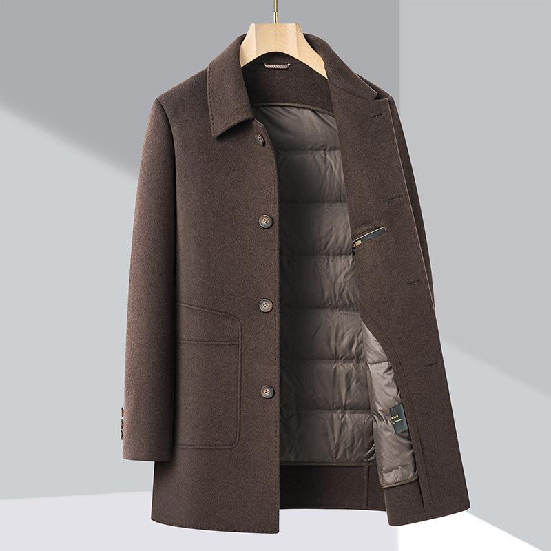 Winter double-sided woolen coat for middle-aged men with lapel business casual coat high-end warm down jacket dad wear