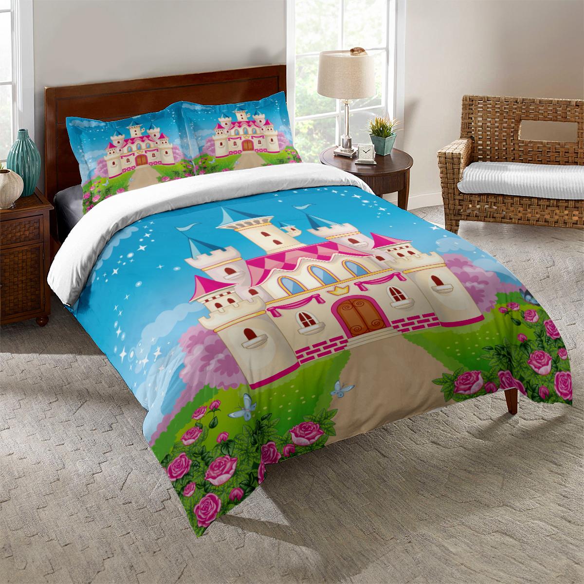 

Castles and flowers Duvet set-single,twin.double,full,queen