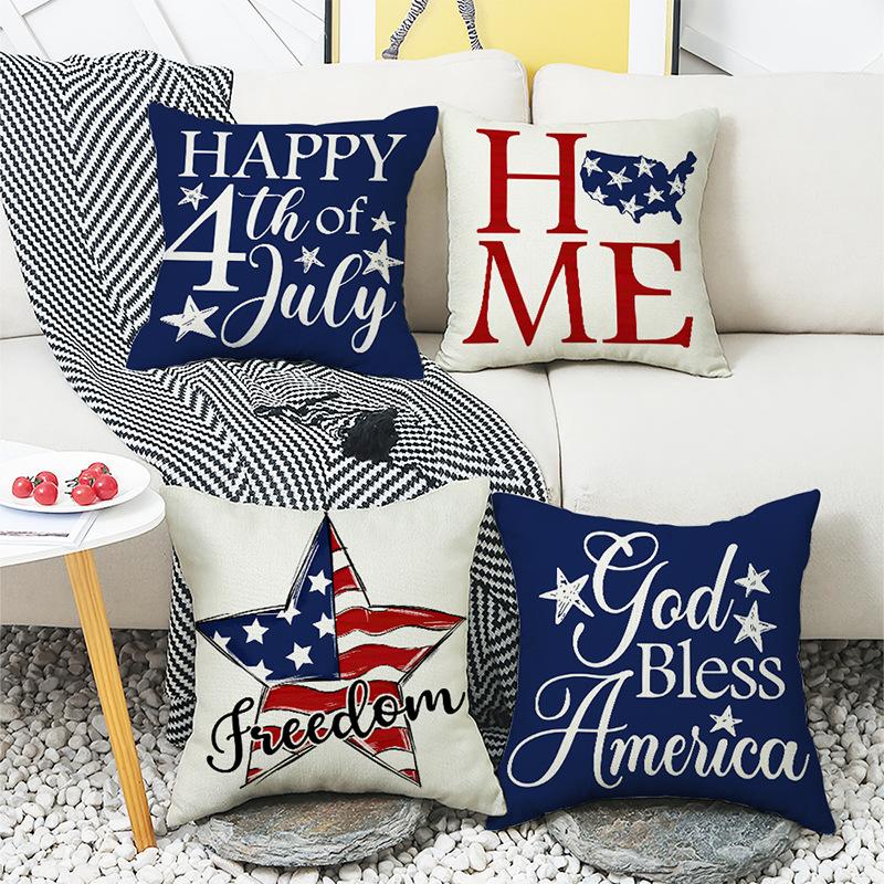 New Product Simple Letter Print Home American Flag Pillow Linen Sofa Office Pillow Cover Cushion Cover