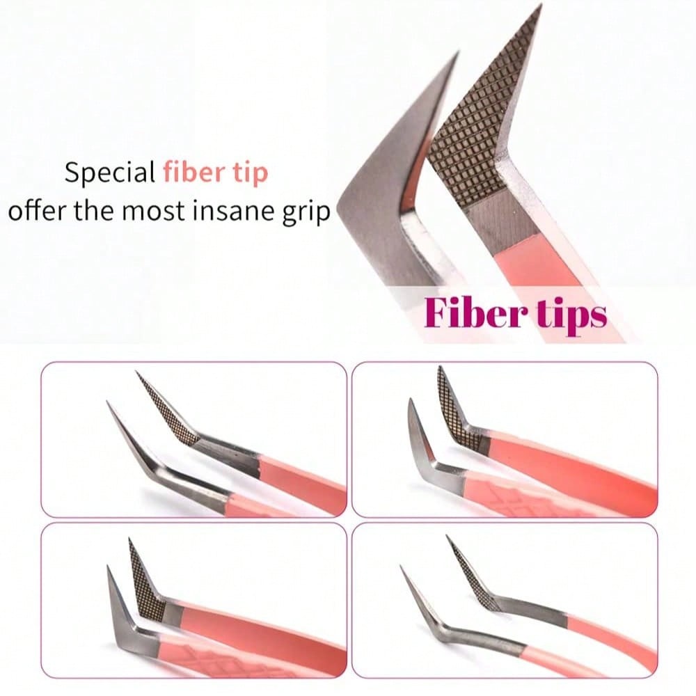 1 Pc Eyelash Tweezers Extension Pink Stainless Steel Superhard Tweezers with Fiber Tips High Precision Anti-Static Tweezers