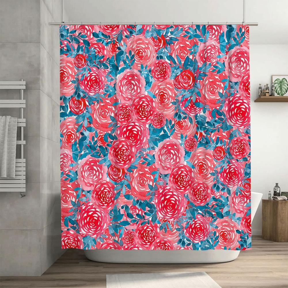 Floral Shower Curtain Watercolor Rose Pink Blue Bath Decorative Fabric Bathroom Window Curtain Waterproof Printed Washable Home