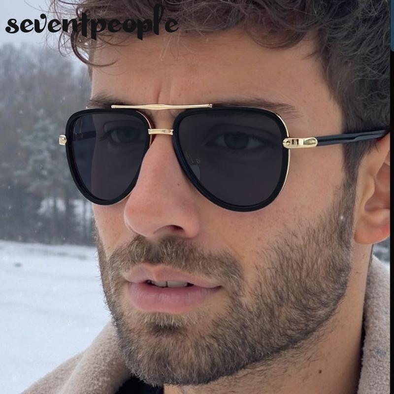 Vintage Oval Punk Pilot Sunglasses Men  Luxury Brand Steampunk Sun Glasses For Male Classic Double Beam Shades Eyewear UV400