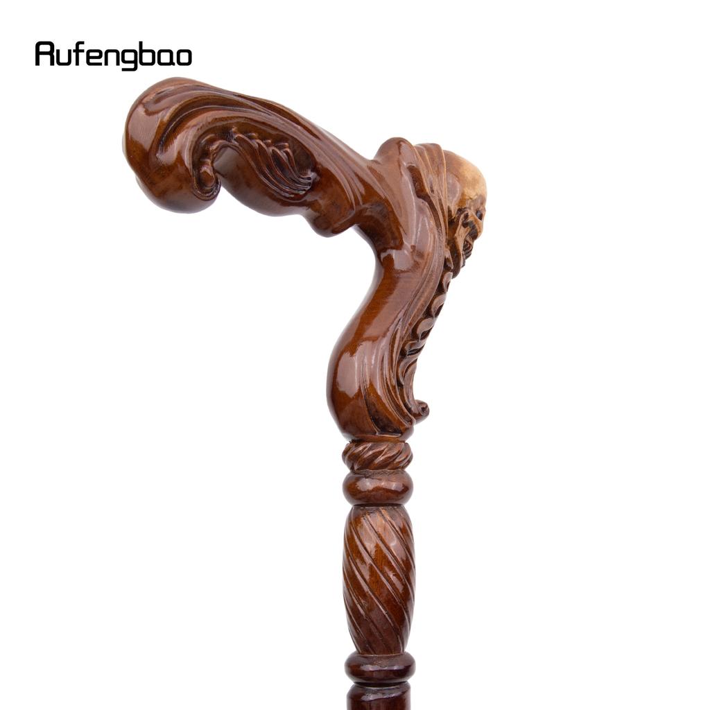 Brown Skull Wooden Fashion Walking Stick Decorative Vampire Cospaly Party Wood Walking Cane Halloween Mace Wand Crosier 96cm