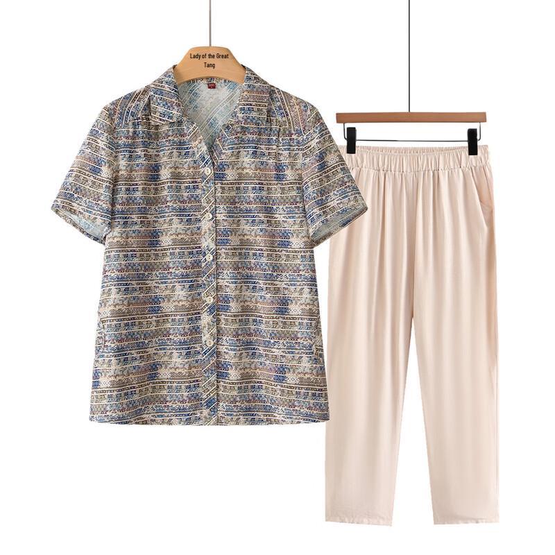 Elderly Women s Breathable Summer Short Sleeve Set 4XL