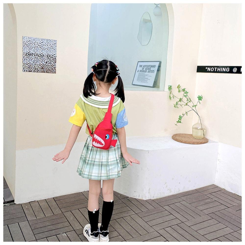 Canvas Shark Pattern Chest Bag Zipper Cartoon Shark Waist Bag Fashion Crossbody Chest Bag