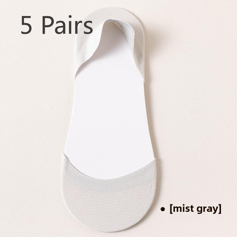 

5 пар женских весенних и летних тонких хлопковых подошв с нескользящей влагоотводящей подошвой из искусственного шелка с неглубокой горловиной 5 Pairs серый