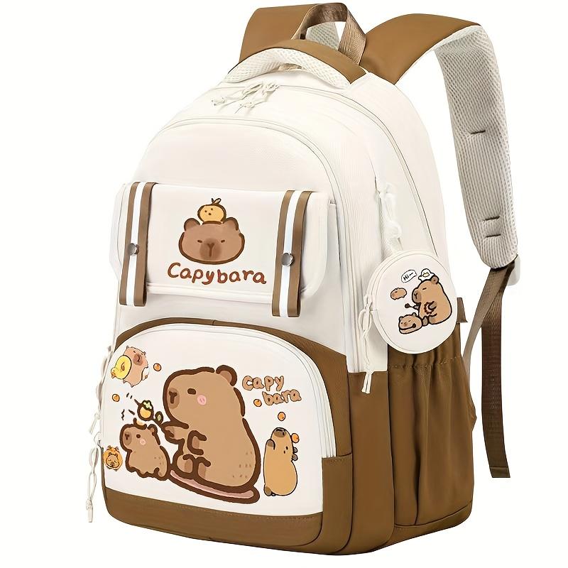 Capybara Casual Backpack Lightweight Polyester School Bag with Adjustable Straps Large Capacity Zip Closure & Front Pocket | Playful Cartoon Design