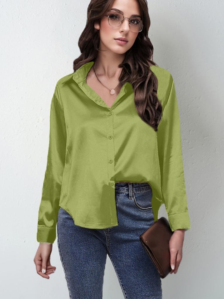 23 Colors 7 Sizes Ready Stock Satin Shirt Women Silk Satin Long Sleeve Shirt New Style Women's Clothing