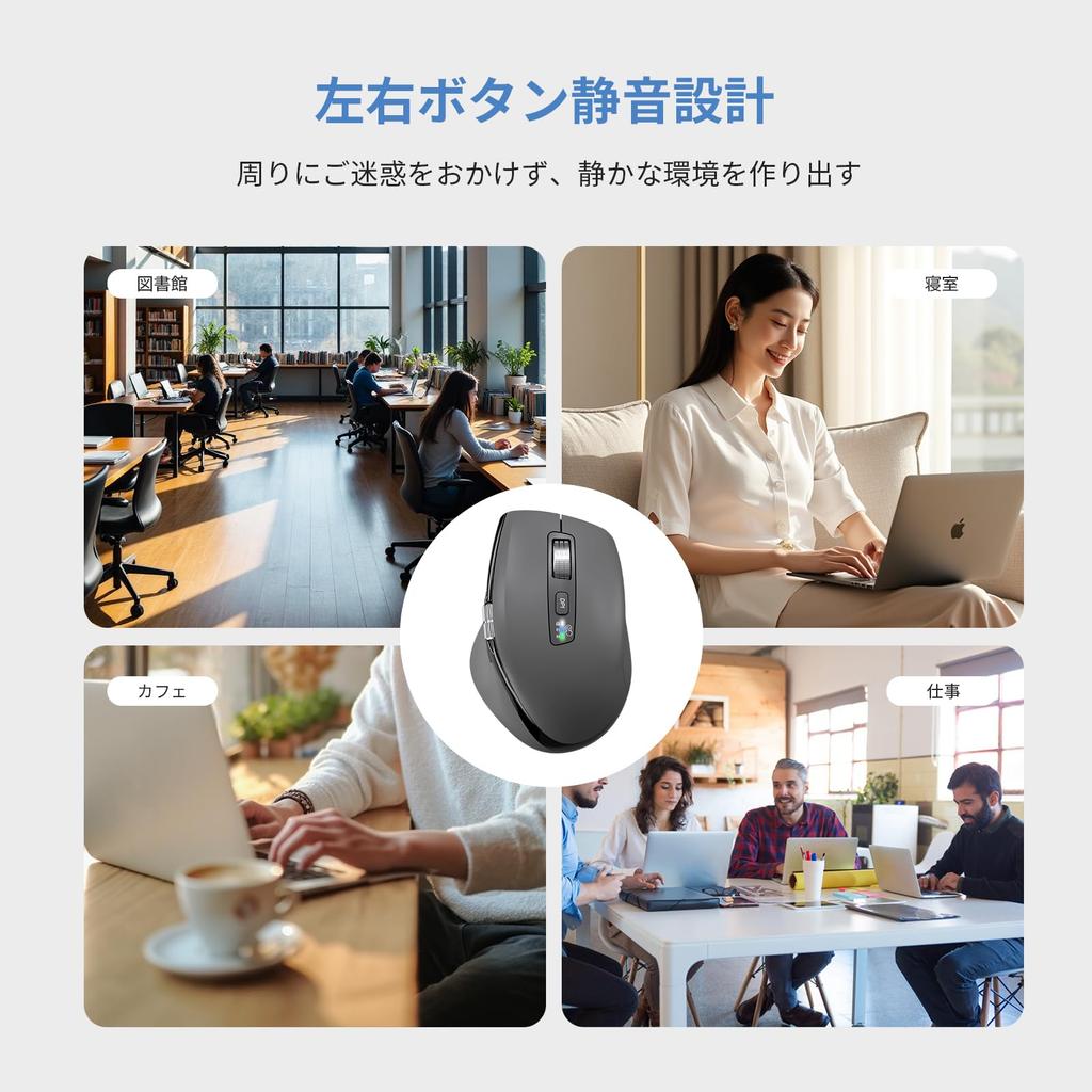 INFINMIND Wireless Bluetooth Mouse with DPI Fast OS Side Thumb Gray Mouse, Switching, Scrolling, Multi-Device & Compatible, Ergonomic, Silent,