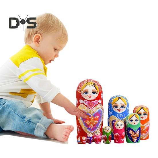 10Pcs/Set Russian Nesting Doll 10 Layers Handmade Wooden Vintage Matryoshka Stacking Toy Home Office Desktop Decoration Ornament