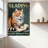 Vintage Reading Cat Metal Sign Distressed Rustic Wall Decor - Because Murder Is Wrong with Orange Tabby Cat & Book, Jeremy Vande