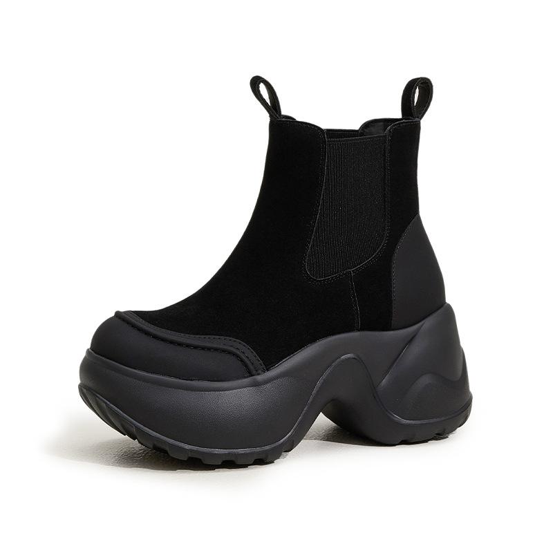 thick-soled cigarette boots women's autumn and winter new versatile medium boots small inner height-increasing short boots