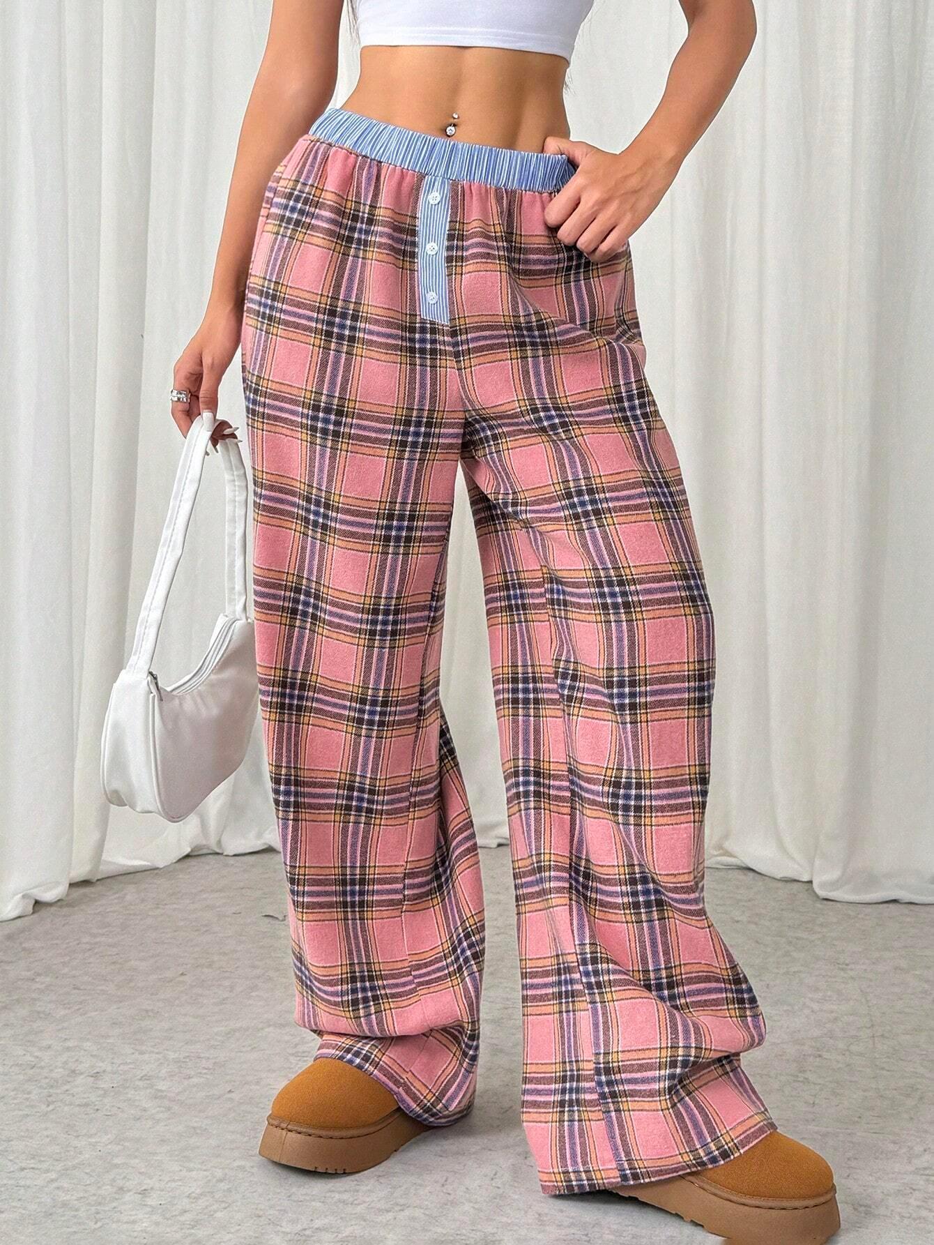 

Millennium Spice Sweet-Cool Style Sub-color Block Patchwork Waist Straight Pants S персиковый