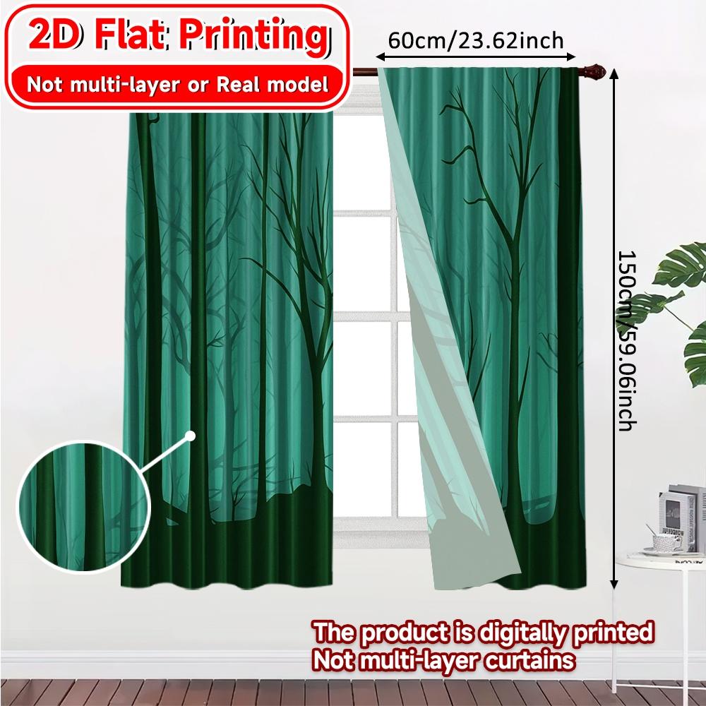 2pcs   2D FLAT PRINTING Curtains (Without Rod) Mystic Forest Christmas holiday curtains with digital printing Versatile Polyester
