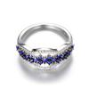 925 Silver Plated Blue Sapphire Open Ring Elegant Black Gold Engagement Ring for Women Fashion Jewelry