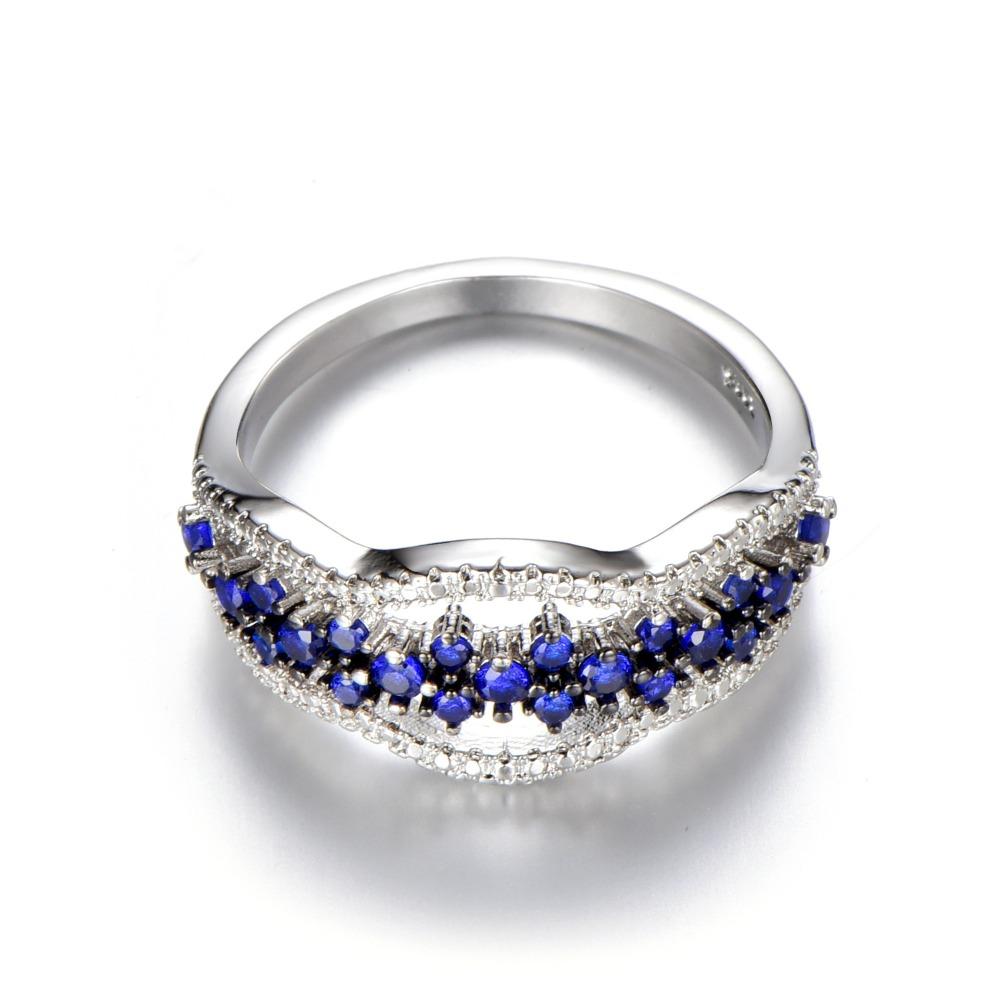 925 Silver Plated Blue Sapphire Open Ring Elegant Black Gold Engagement Ring for Women Fashion Jewelry