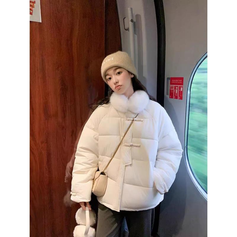 New thickened down cotton-padded clothes for women's winter small short fur collar jacket warm bread clothes