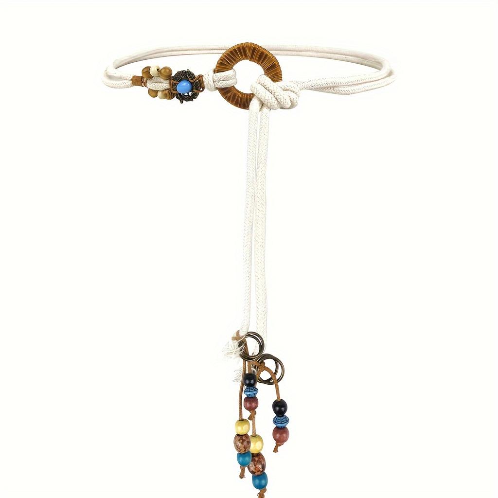 Boho Braided Waist Rope Ethnic Dress Decorative Thin Belt Knotted Tassel Waist Chain