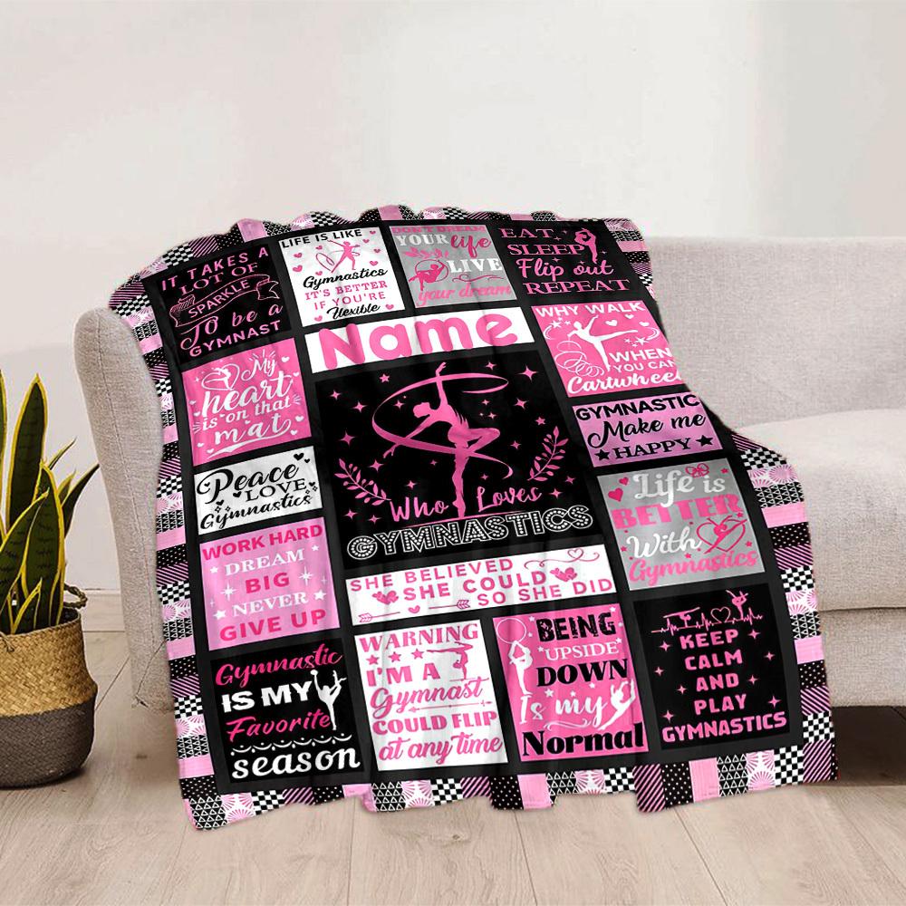 Gymnastics Theme Home Customize Your Name Blankets Comfortable Soft Lightweight For Picnics Sofas Offices Beds Living Rooms Suitable As Gifts For