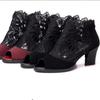 Pantofola estiva da donna in pizzo tacco medio sandali taglie forti mesh traspirante moda comodi tacchi alti