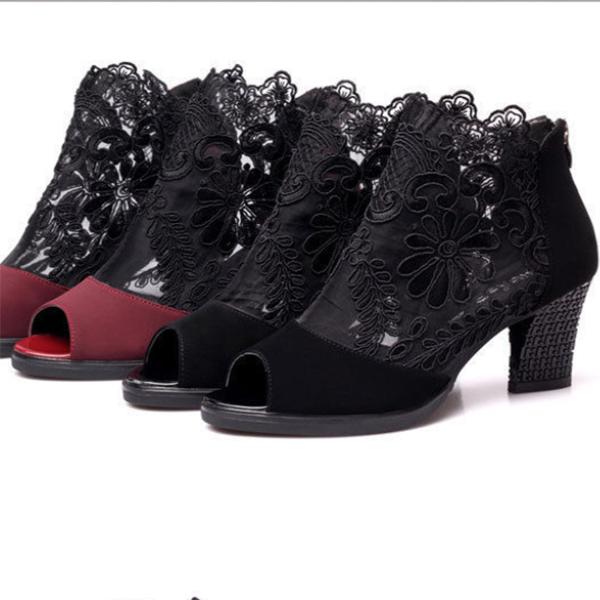 Pantofola estiva da donna in pizzo tacco medio sandali taglie forti mesh traspirante moda comodi tacchi alti