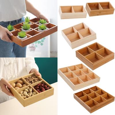 Multifunctional Succulent Flowerpot Tray Wood Multi-grids Desktop Sundries Organizer Cosmetic Finishing Box