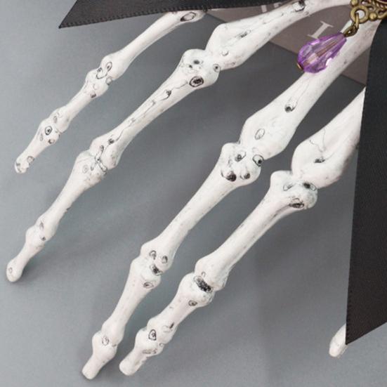 Halloween Skeleton Hand Hair Clips with Bowknot Faux Crystal Hand Bone Hairpin Gothic Skull Claw Hair Accessories for Girls Party Cosplay