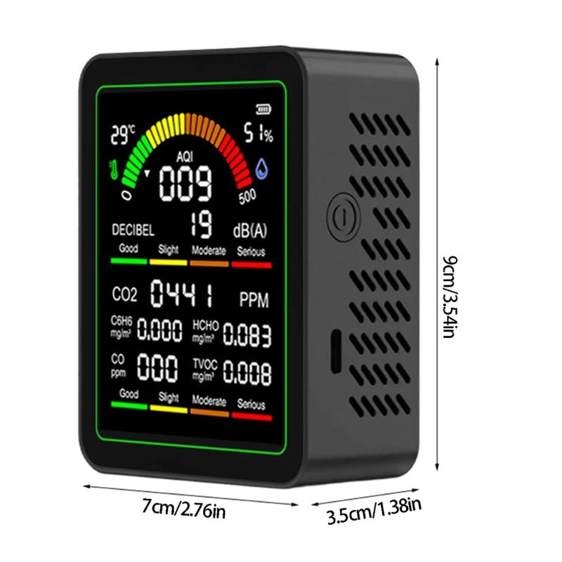 Air Quality Monitor With CO CO2 C6H6 Formaldehyde TVOC Temperature Humidity Detections And Noise Meter For Home Office Lab
