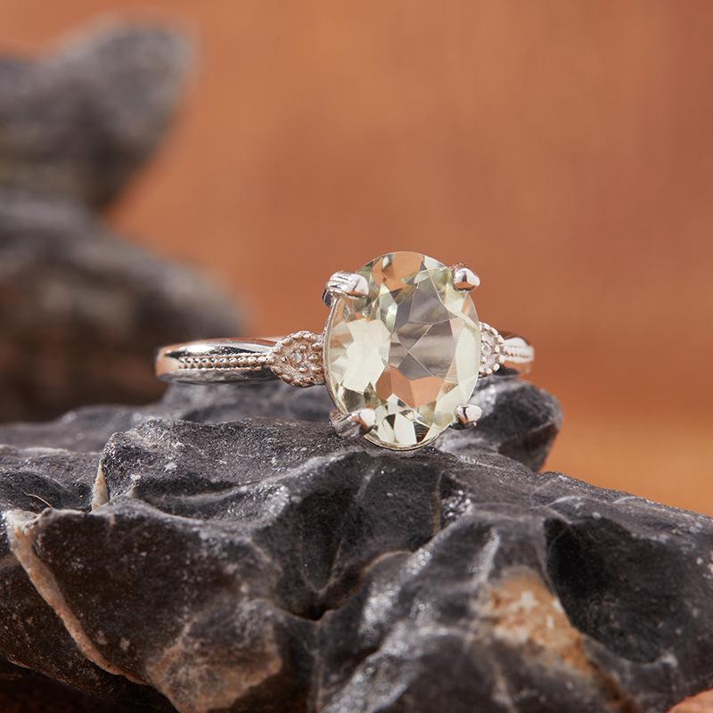 Natural Green Crystal Color Treasure Ring Women'S S925 Sterling Silver Simple Versatile Earrings Jewelry