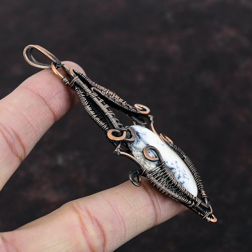 Dendrite Opal Pendant Copper Wire Wrapped Pendant Unique Style Pendant Copper Jewelry Gift For Mom Handmade Pendant Natural Gemstone Jewelry