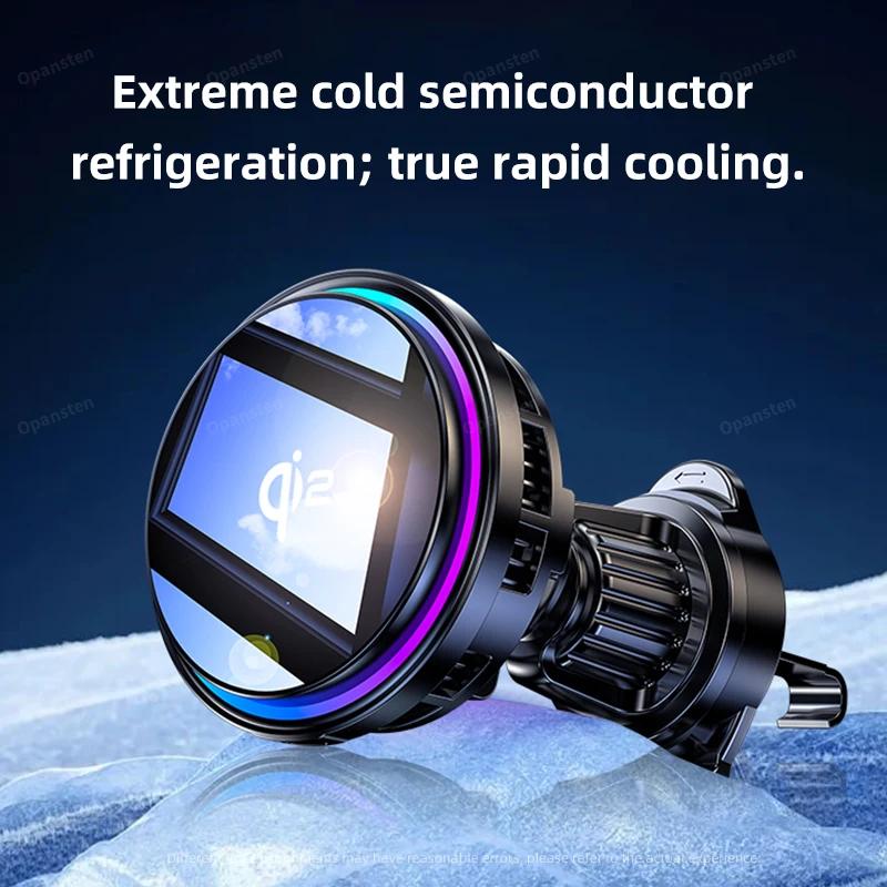 QI2 Ice Cooling RGB Magnetic Wireless Car Charger Air Vent Clip Fast Charging For Magsafe iPhone 12-16 Pro Phone Holder Bracket