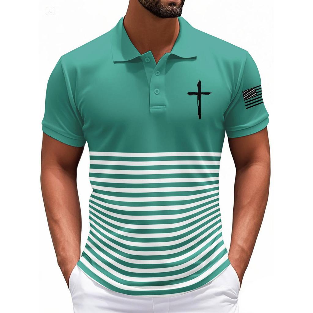 Modisches Herren-Freizeit-Oberteil mit Unabhängigkeitstag-Print am Hals und kurzen Ärmeln