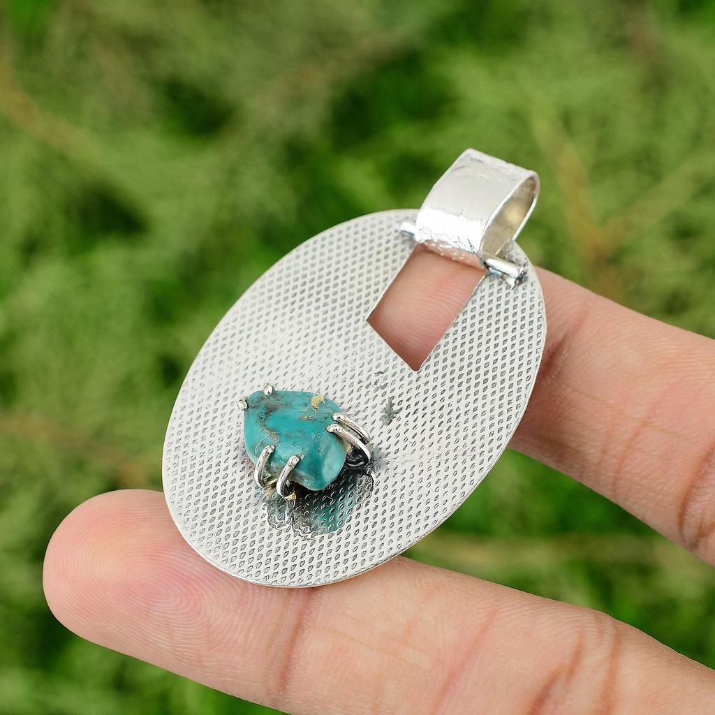 Daughters Day Deal 925 Sterling Silver Tibetan Turquoise Rough Stone New Pendant