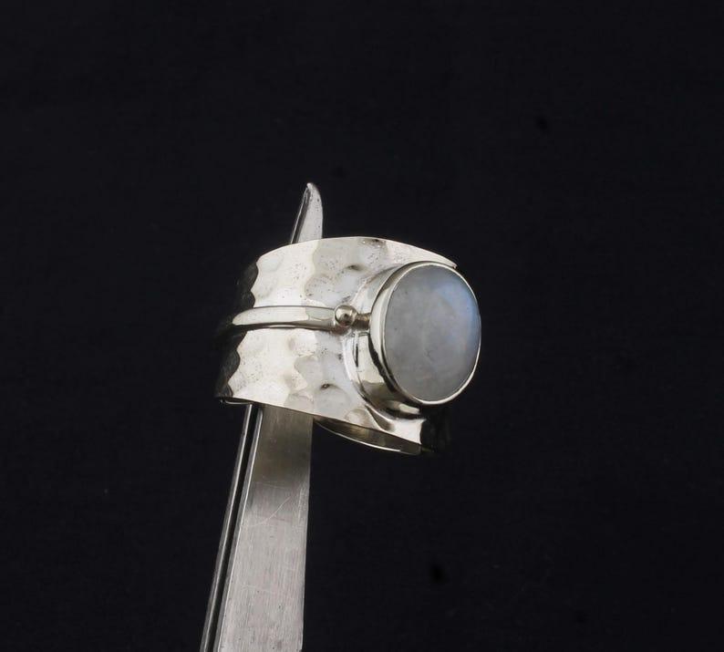 Solid 925 Sterling Silver Moonstone Gemstone Spinner Band Dainty Ring Hammered Ring Jewelry