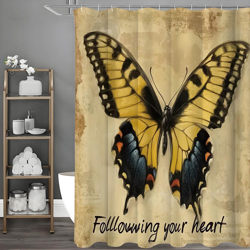 

Желтая бабочка следуй за своим сердцем текстовая шторка для душа, шторка для душа для украшения ванной комнаты, водонепроницаемая шторка для душа с крючками 90*180cm