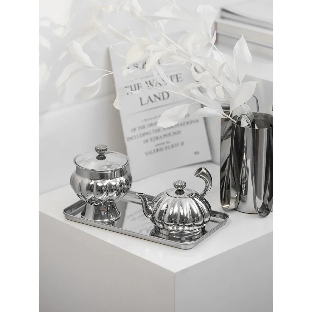 Nordic Luxury Stainless Steel TeaPot, Retro Sugar Bowl, Coffee Candy Jar with Lid for Home Decoration, Afternoon Tea, Holtel