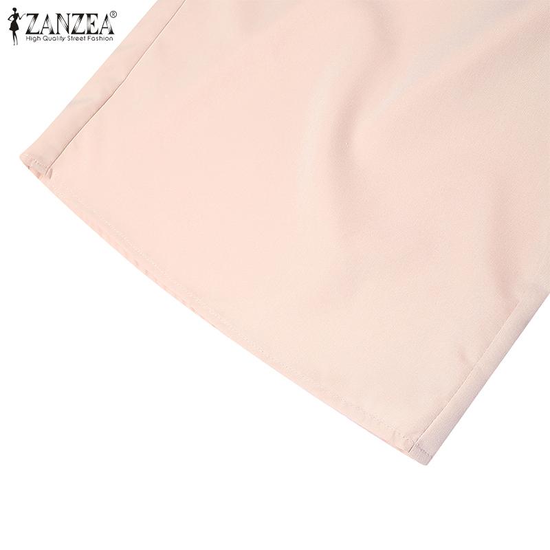 ZANZEA Women Casual High Waist Loose Patchwork Wide Leg Cropped Pants