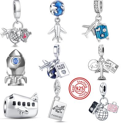 New Hot Fine Charm Beads Fit  Bracelet S925 Silver Women Pendant For Jewelry Airplane Passport Travel Amulet Dangle Gift