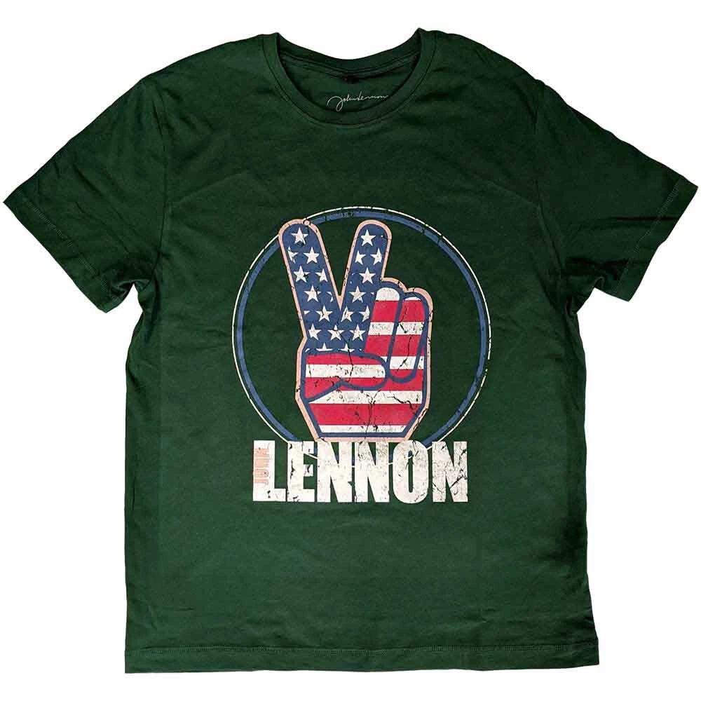 John Lennon Unisex T-Shirt: Peace Fingers US Flag (XX-Large) S