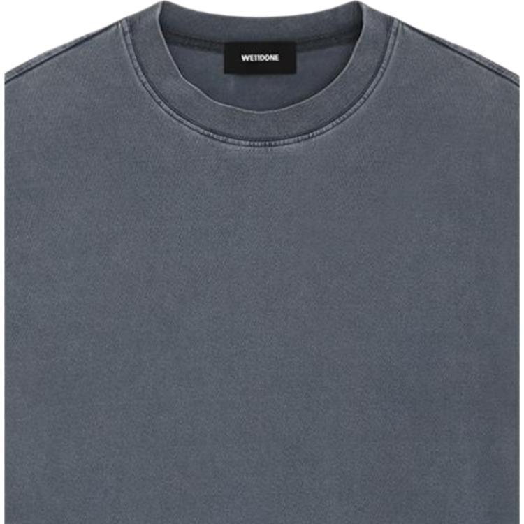 WE11DONE Ss24 Fringed Floral Logo Print Distressed Ribbed Crew Neck Pullover Long Sleeve T-Shirt Unisex Tops Charcoal WD-TT0-24-712-U-CH