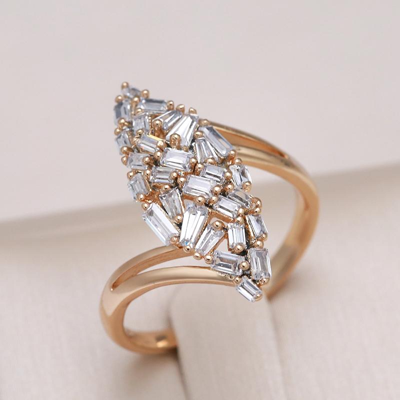 New Arrivals  Rose Gold Big Ring Micro-Wax Inlay Natural Zircon Hollow Rhombus Rings Women Wedding Party Fine Jewelry