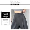 Gray High-Waisted Slimming Wide-Leg Suit Pants - Women's Versatile Loose Floor-Length Trousers for Spring and Summer