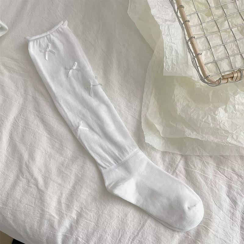 

Ballet-style Calf Socks, Thin Socks for Girls, Pure and Simple Bow Lolita Long Tube Sweet Pile Socks 1 pair білий