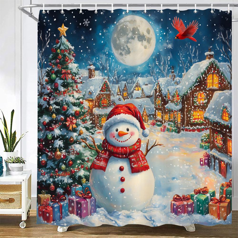 Cartoon Snowman Shower Curtain Bath Curtain Santa Claus Merry Christmas Printed Bathroom Curtains for Home Decoration Curtain