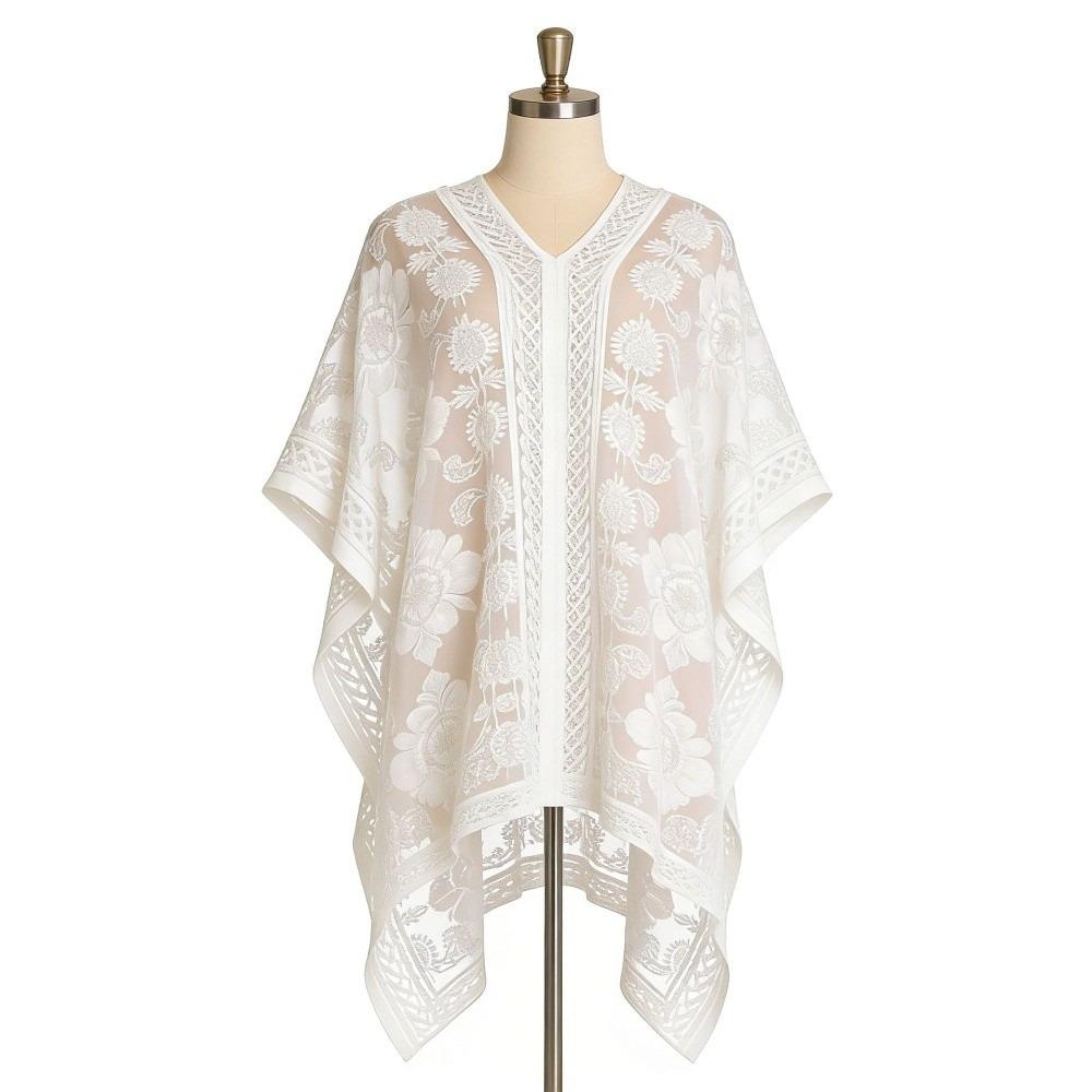 

Floral Sunscreen Beach Cover Up Lace Mesh Swimsuit Cover Up Breathable Sun-Protective Top Holiday