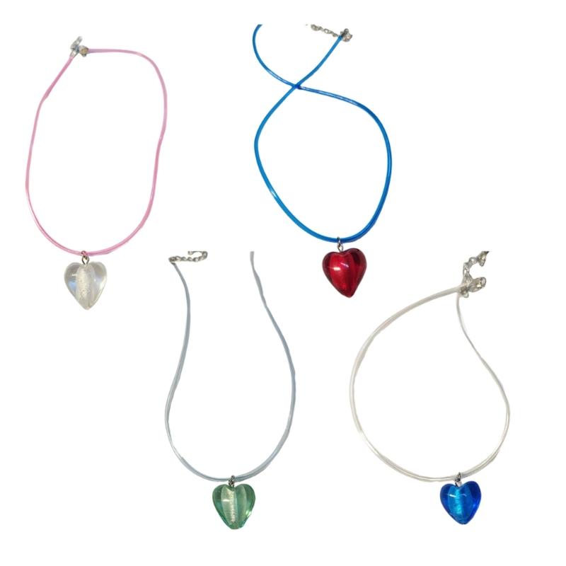 Fashion Love Heart Pendant Necklace for Women Trend Aesthetic Glaze Collar Choker Adjustable Rope Party Jewelry Birthday